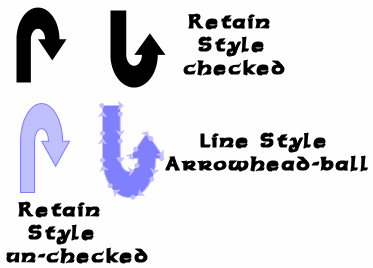 Arrows with retain styles checked and unchecked